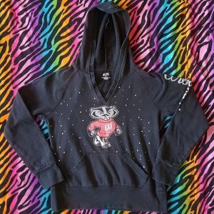 ❤️*4/$15 Y2K Soffe Wisconsin Badgers Rhinestone Hoodie Sweatshirt Juniors 2000's